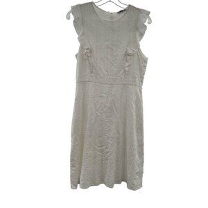 Ecowish Women's A-Line Lace Dress White Ruffle Size Medium Zip